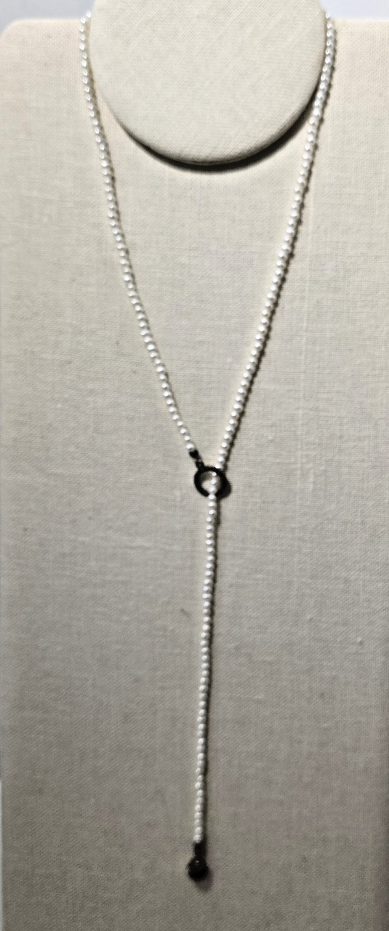 Pandora Woven Splendor Lariat Necklace 925 Silver & 14K Gold Diamond Pearl 25"